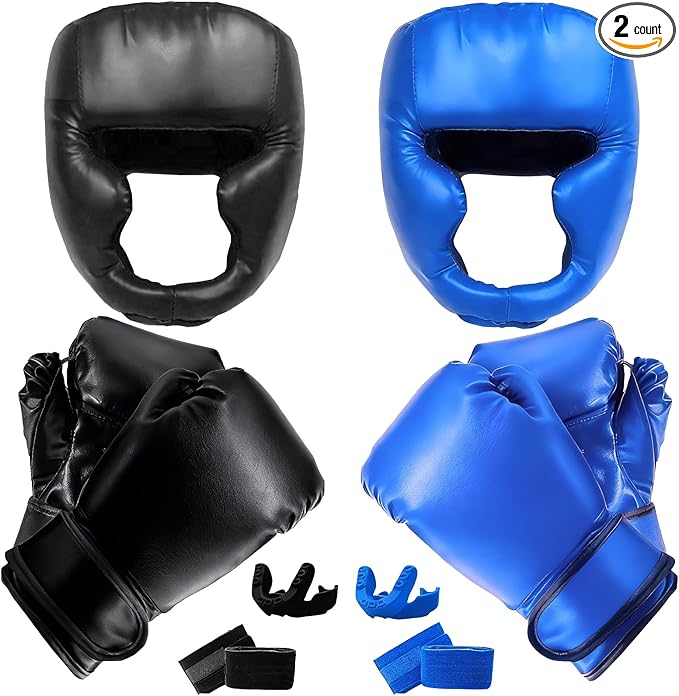 14 Pcs Boxing Set Boxing Equipment Set for Beginners Including 2 Pair of 6 oz Boxing Gloves Headgear Helmet Hand Wraps Mouth Guards Gifts for Kids Beginners Training Equipment