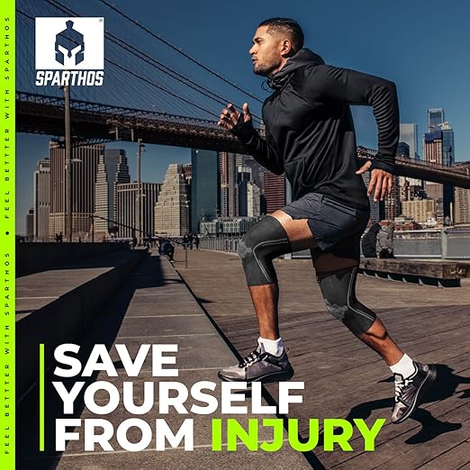 Sparthos Knee Compression Sleeves by (Pair) – Support for Sports, Running, Joint Pain Relief – Knee Brace for Men and Women Walking Cycling Football Tennis Basketball Hiking Workout Jogging (Black-L)