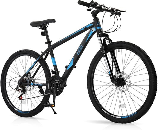 26/27.5" Mountain Bike 21 Speed Bikes for Adults, Men & Women Mountain Bike with High Carbon Steel Frame, All-Terrain Tires, Double Disc Brake and Suspension Fork