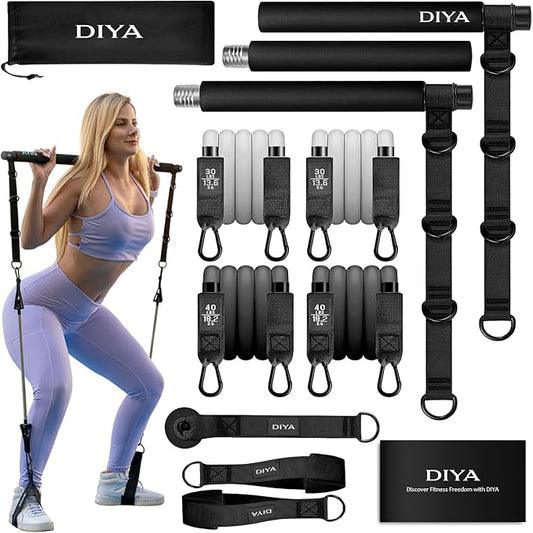 Pilates Bar Kit with Resistance Bands, Stretched Pilates Bar for Women & Men, 140 lbs Equipment for Legs, HIPS, Waist, Arms, Back, Core, Adjustable 3-Section Home Gym Kit for Full-Body Workouts