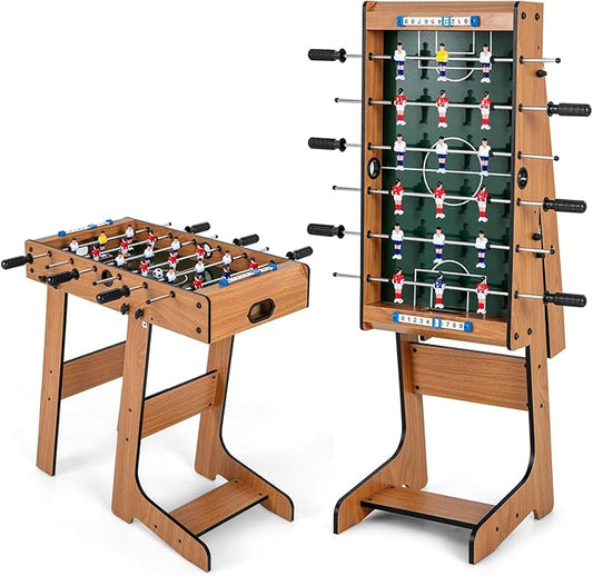 GYMAX Folding Foosball Table, 27” Freestanding Foosball Table with Balls for Family Gaming Room, Soccer Game Table for Adult Kids ASTM Certificated