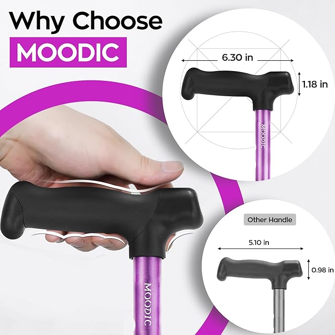 Extended Handle Walking Cane for Men & Women, Solid Base Foldable Canes (Purple)
