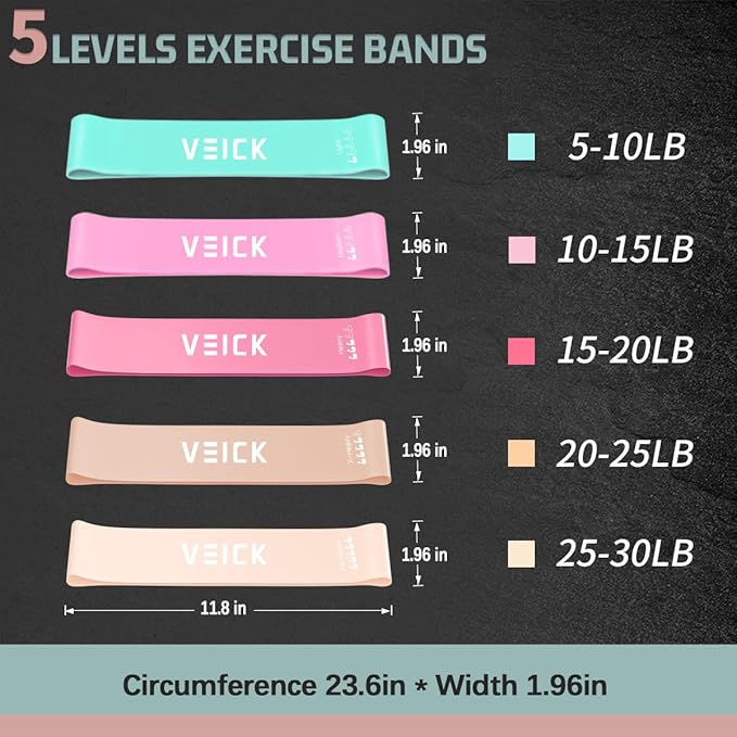 VEICK Pilates Bar Kit with Resistance Bands, Elastic Workout Bands for Men and Women, Set of 5 Resistance Loop Bands for Home Fitness, Stretching, Strength Training, Physical Therap