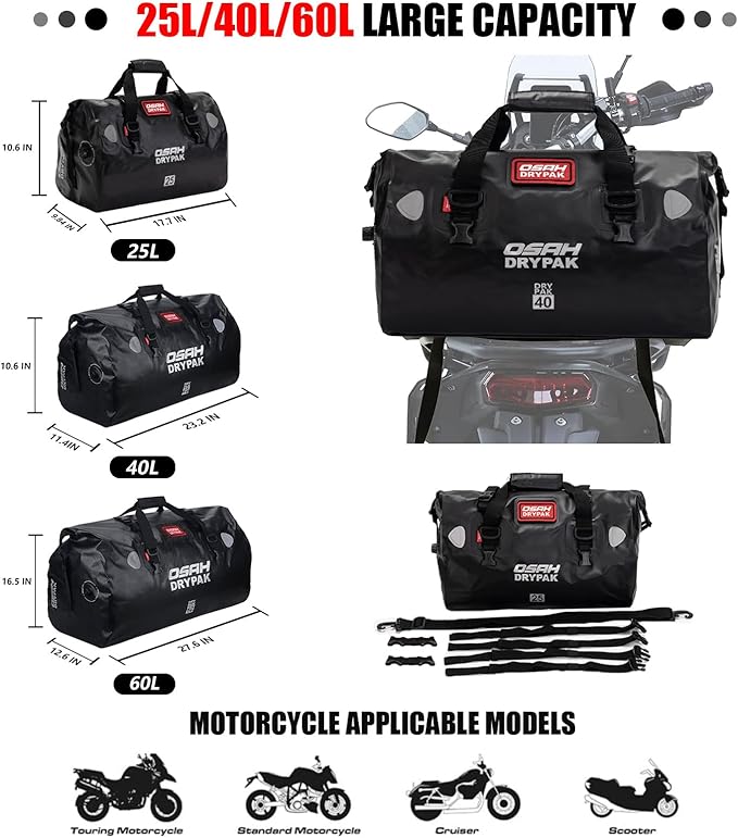 Waterproof Duffel& Luggage Bag - Motorcycle Dry Bag Tail Saddle Bags with Roll Top Closure,Large Storage Space,for Camping, Kayaking, Fishing & Traveling(MudBrown, 60L)