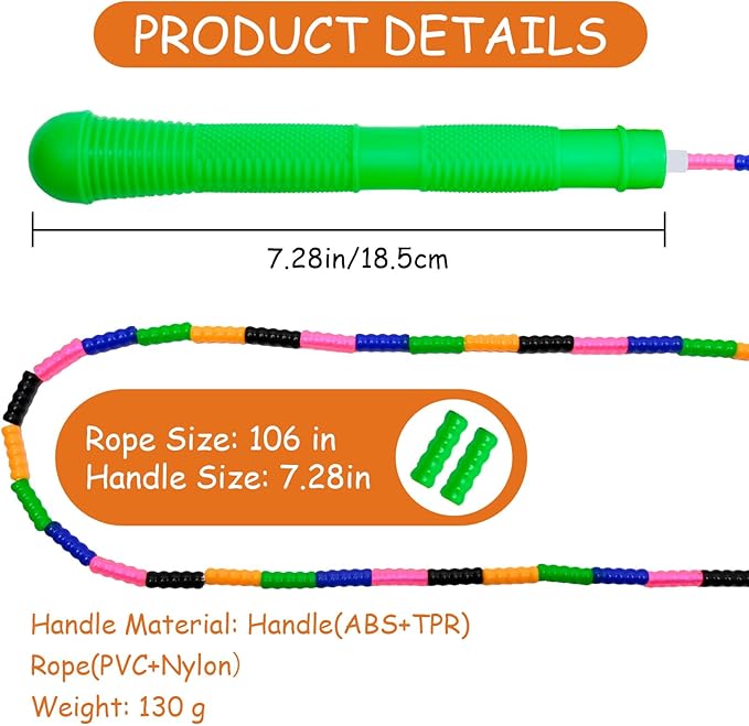 Beaded Jump Rope 1 Pack/2 Pack, ACEONE Segmented Skipping Rope for Kids Adults, Adjustable Tangle-Free Toddler Jumping Rope for Fitness Exercise Training