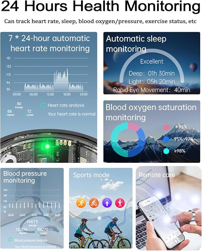 2025 New Smart Ring for Women Men, Ceramic Smart Health Ring - IP68 Waterproof Fitness Ring with Sleep Tracker, Step Tracker, Heart Rate/Blood Oxygen/Distance Monitoring, Charging Case