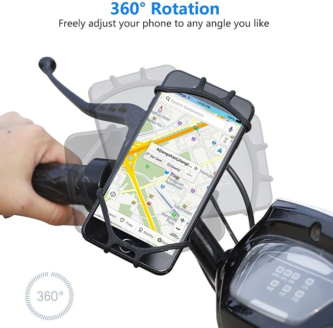 2 Pack Universal Bike Phone Mounts, 360 Rotation Silicone Holders for iPhone and Samsung, Compatible with 4.7-6.8 Inches Phones, Easy Installation