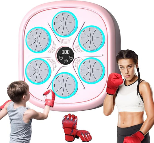 2025 Music Boxing Machine Pink Music Boxing Machine with Gloves, Wall Mounted Smart Music Boxing Machine Pink, Music Boxing Pink Workout Boxing Punching Machine for Home, Indoor and Gym