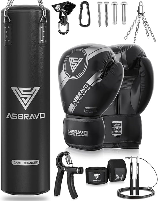 Punching Bag for Adults, 4ft PU Heavy Boxing Bag Set 12OZ Gloves for MMA Muay Thai Kickboxing Training Home Gym, Martial Art (Unfilled)