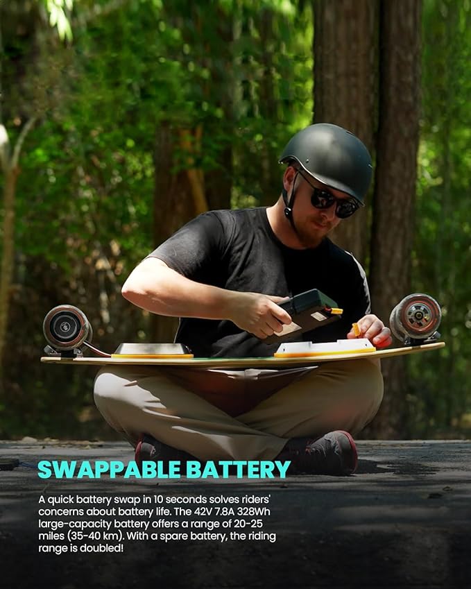 S3/Pixel Rider Electric Skateboards with Remote and Swappable Battery/Top Speed 28 Mph/2 * 600W Motors/12Miles/25Miles Max Range Electric Longboards for Adult＆Beginner