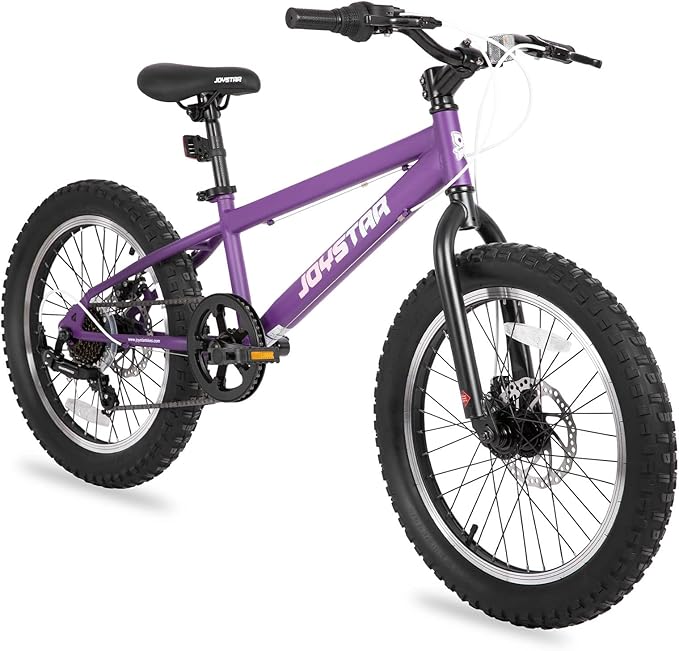 JOYSTAR 20 Inch Mountain Bike for Kids Ages 7-12 Year Old, 3-Inch Wide Knobby Tires, 7 Speed Shimano Drivetrain, Disc Brakes, Fat Tire Kids Bicycles for Boys Girls