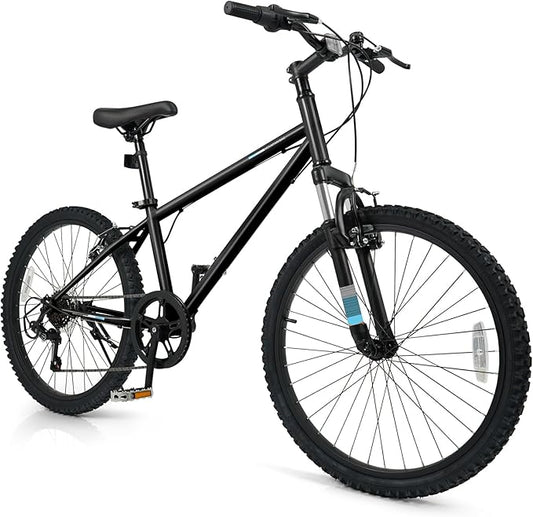 Goplus Mountain Bike, 20/24 Inch Kids Bicycle w/ 6-Speed Drivetrain, Suspension Fork, Dual Brakes, Adjustable Seat, Outdoor Cycling Children City Bike for Boys Girls