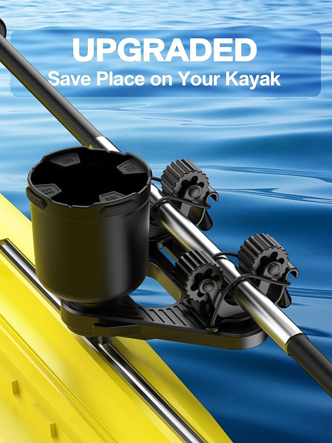 Doubleheader with Dual Kayak Paddle Holder, Kayak Paddle Holder with Two Security Tethers, Multi-Functional Dual Head Kayak Track Mount Accessories - Kayak Oar/Fishing Net/Gaff Holder for Fishing
