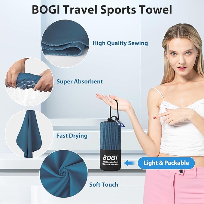 BOGI 4 Pack(8 pcs) Microfiber Travel Sports Towel-Quick Dry Towel, Soft Lightweight Microfiber Camping Towel Absorbent Compact Travel Towel for Camping Gym Beach Bath Yoga Swimming Backpacking-X Large