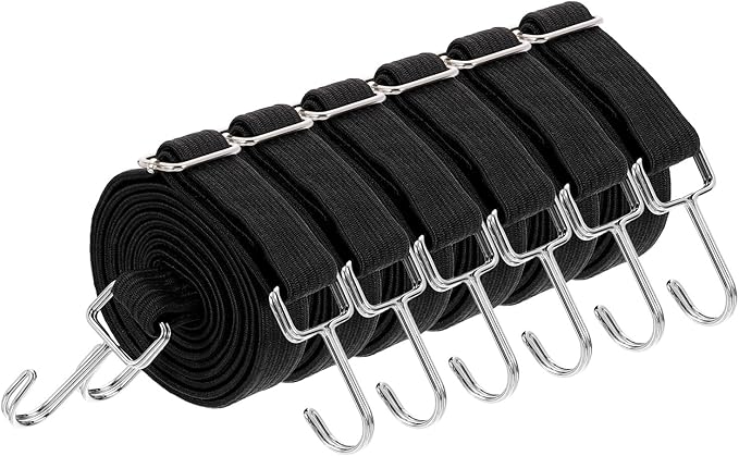 uxcell 6Pcs Adjustable Bungee Cords with Hooks, 79 Inch Flat Heavy Duty Elasticity Straps Rubber Bungee Cords with Buckle for Outdoor, Camping, Tarp, Bike Rack, Luggage, Black