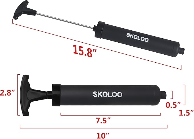 SKOLOO 10" Portable Hand Air Ball Pump Inflator Kit with Needle, Nozzle, Extension Hose for Soccer Basketball Football Volleyball Water Polo Rugby Exercise Sports Ball Balloon Swim Inflatables