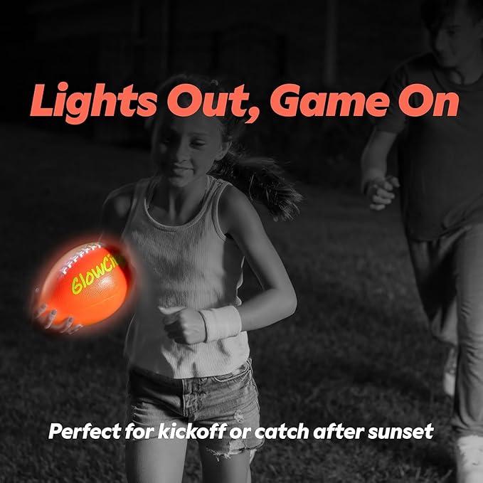 GlowCity Glow in The Dark Football - Size 3/6 Light Up Ball Gifts for Kids, Teens & Adults - Bright Football for Night Outdoor Games - Sports Birthday Gift Ideas for Boys Ages 6 7 8 9 10 11 12 13 14