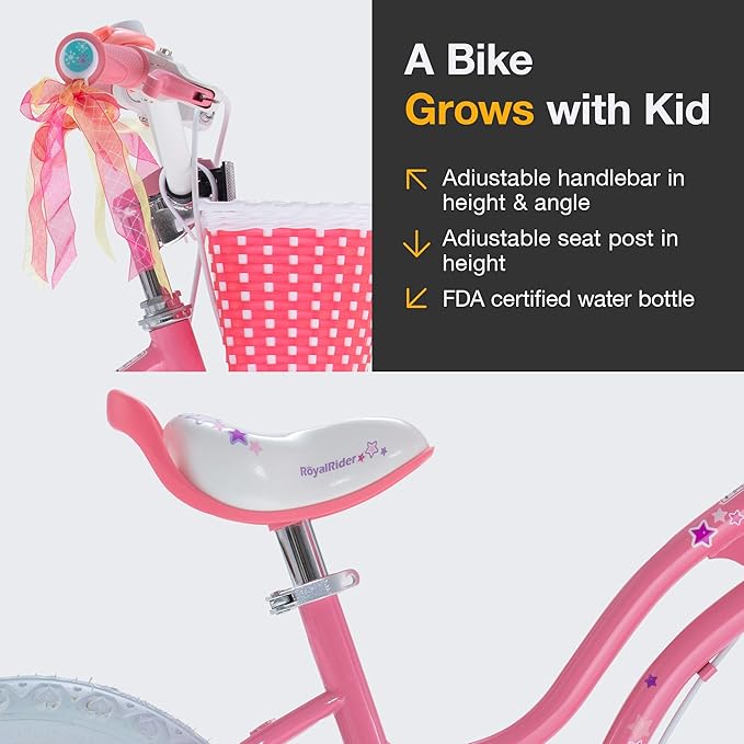 RoyalBaby Girls Bike EZ Bike Stargirl Training Free Balance to Pedal Easy Learning Bicycle, 12-20 Inch for Toddlers & Big Kids.