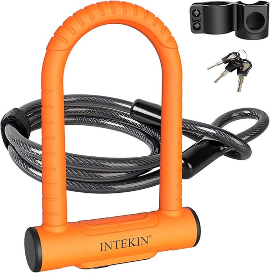 Bike U Lock Heavy Duty Bike Lock Bicycle Lock, 16mm U Lock and 3ft / 5ft / 6ft Length Security Cable with Sturdy Mounting Bracket for Bicycle, Motorcycle and More