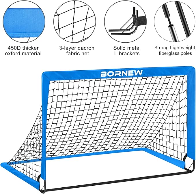 Kids Soccer Goal for Backyard Set - 2 Set of 6X4 / 4X3 ft Toddler Soccer Nets Training Equipment, Soccer Ball, Pop Up Portable Soccer Set for Kids and Youth Games and Training Goals Ages 3-16 Gift