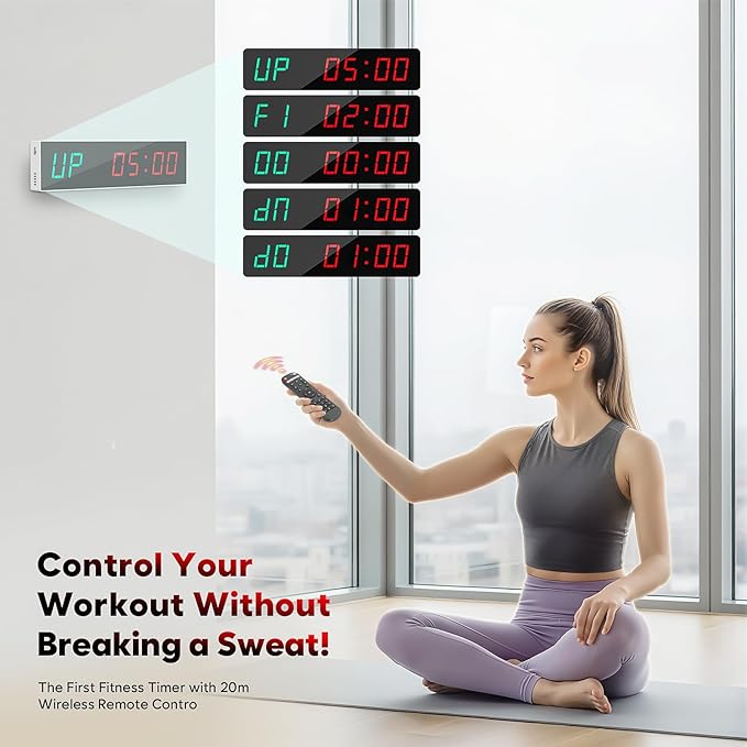 Dienmern Large Digital Gym Timer – Remote Control Gym Clock Wall with Interval Timer, 9 Custom Modes Countdown Timer UP/Stopwatch, Workout Timer for Home Gym/Garage/Boxing/Outdoor Sport