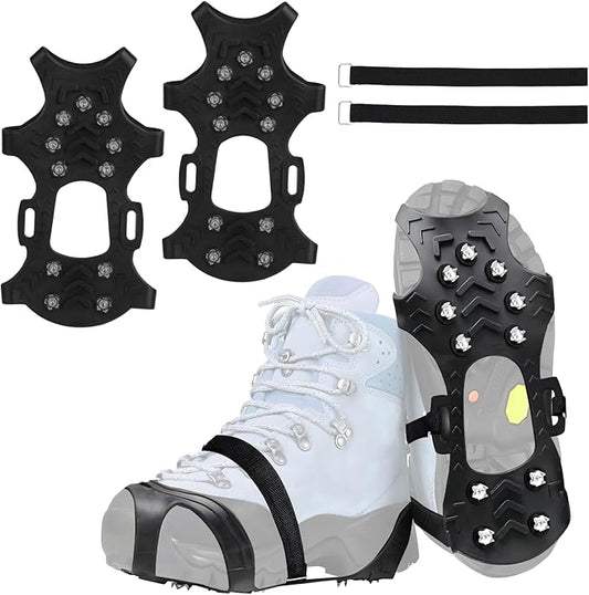 1 Pairs Snow Spikes for Shoes, Ice Spikes for Shoes and Boots, Anti-Slip Cleats Crampons Traction Gear with 11 Studs, Shoe Ice & Snow Grips for Winter Walking Running Hiking Mountaineering