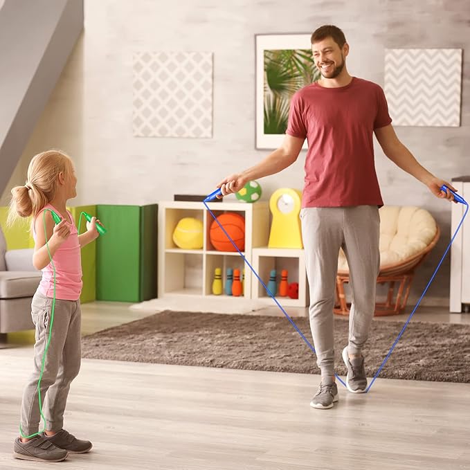 Elcoho 48 Packs Kids Jump Rope Set 7.3 Feet Adjustable Skipping Rope Colorful Kids Outdoor Jump Ropes for Kids Party Favors Outdoor Activity Birthday Reward Gift