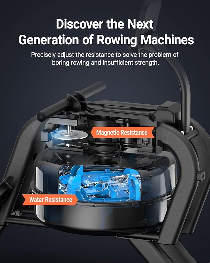 MERACH Rowing Machines for Home, Magnetic Rowing Machine with 16 Levels, Rower Machine of Quiet Resistance, Dual Slide Rail with Max 350lbs Weight Capacity, App Compatible