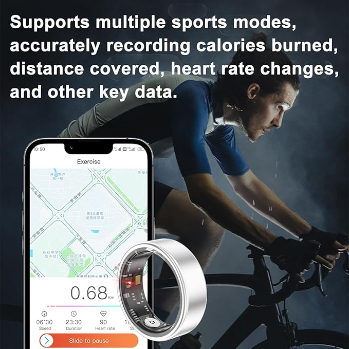 Loluka Smart Ring with Heart Rate Monitor Fitness Ring Fitness Tracker Step Tracker Sleep Monitor Health Tracking No Subscription Fee for Android iOS Silvery 10