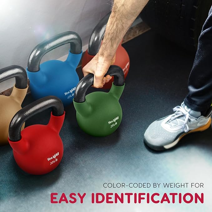 Yes4All Kettlebells 5lbs-65lbs & Kettlebell Sets Adjustable Weights, Kettlebell for Weight Training, Home Workout Equipment with Secure Grip for High Rep, Exercise Equipment