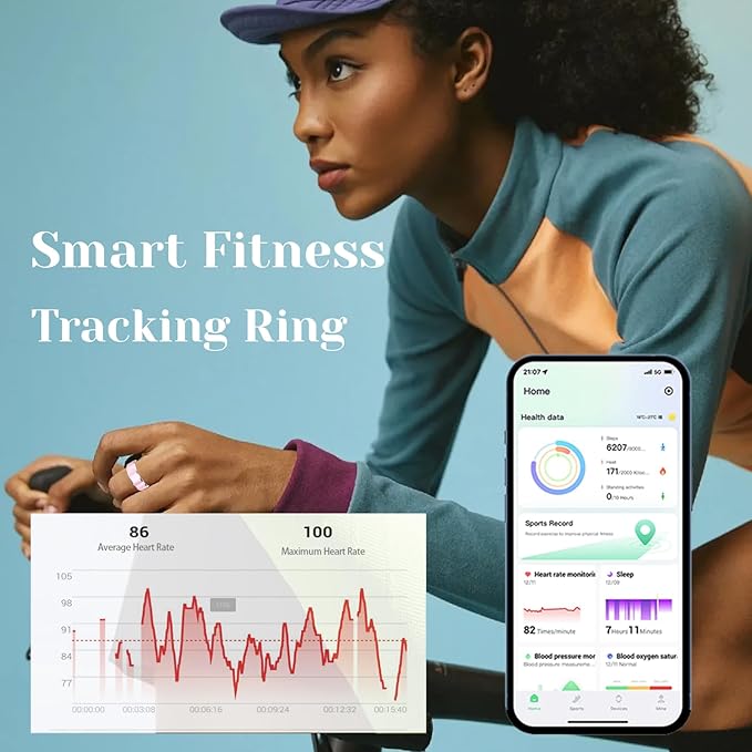HitTopss Smart Ring, Fitness Tracking Smart Ring with Calories/Heart Rate/Blood Oxygen/Sleep Monitoring, IP68 Waterproof, No APP Subscription (Rose Gold, 10#)