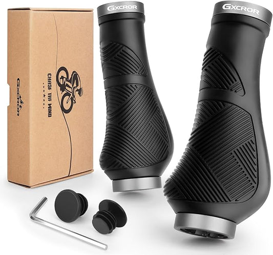 GXCROR Ergonomic Bike Handlebar Grips, Double Lock, Non-Slip Rubber, Universal 22.2mm, for MTB E-Bike