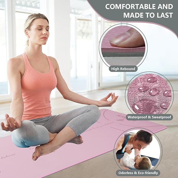 Yoga Mat Extra Thick 9MM, High Density Exercise Mats Non Slip for Home Workout, Pilates Mat with Strap for Women Men, Eco Friendly Mat Thick (9MM-NAVY-BLUE)