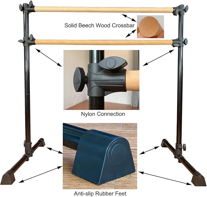 MARFULA 4 Ft Portable Wood Ballet Barre Ballet Bar Dance Barre Freestanding with Carry Bag