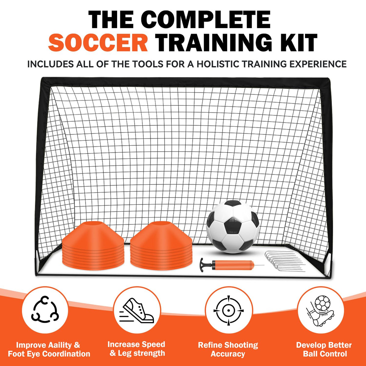 Fololicx Soccer Goals for Backyard, 2 of 6x4ft Kids Soccer Net Training Equipment Track Field Race Hurdles, Portable Pop Up Toddler Soccer Goal with Soccer Ball, Scoring Target Cloth, and Cones