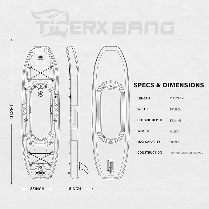 10.2'x35''x8'' Inflatable Kayak with Detachable Seat, SUP-Kayak Set Includes Hand Pump/Aluminum Oar/Backpack, Boat for Adults/Kids | for Fishing, Touring