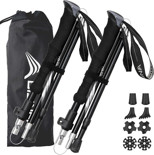 BISINNA Hiking Poles Collapsible Trekking Poles Aluminum Alloy Hiking Sticks 2 pc Lightweight Adjustable Folding Stick for Wowen Men Walking Sticks with Quick Lock System