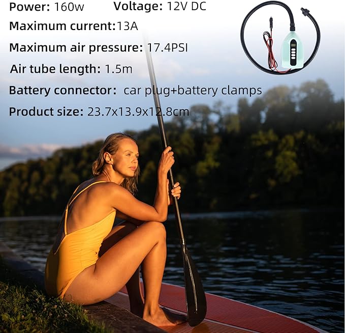 LEDONNE SUP Electric Air Pump Portable Electric Pump for SUP with Digital LCD and Power Switch Button Max Pressure17.4 PSI 12V DC Comes with Car Plug and Battery Clamps, Price-Off Promotions
