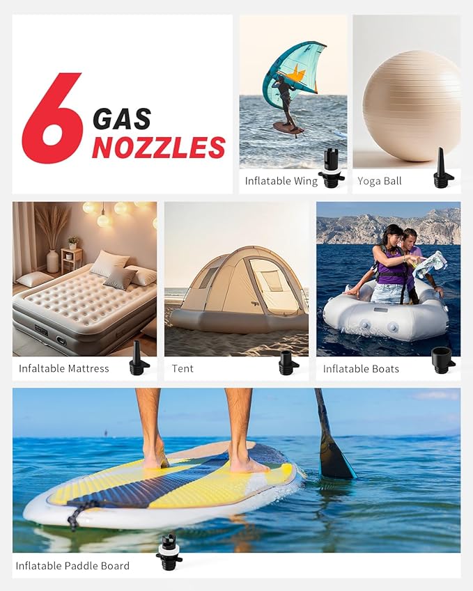 Paddle Board Pump with 12V DC Car Connector, 22PSI High Pressure Electric SUP Pump for Inflatables, Inflator and Deflator for Portable Boat, Kayak Accessories for Water Sports