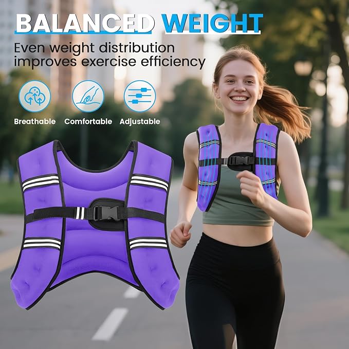 Weighted Vest, 6lb/8lb/12lb/16lb/20lb/30lb for Men, Women with Reflective Stripe, Weight Vests Adjustable for Workout, Strength Training, Running, Fitness, Muscle Building, Weight Loss