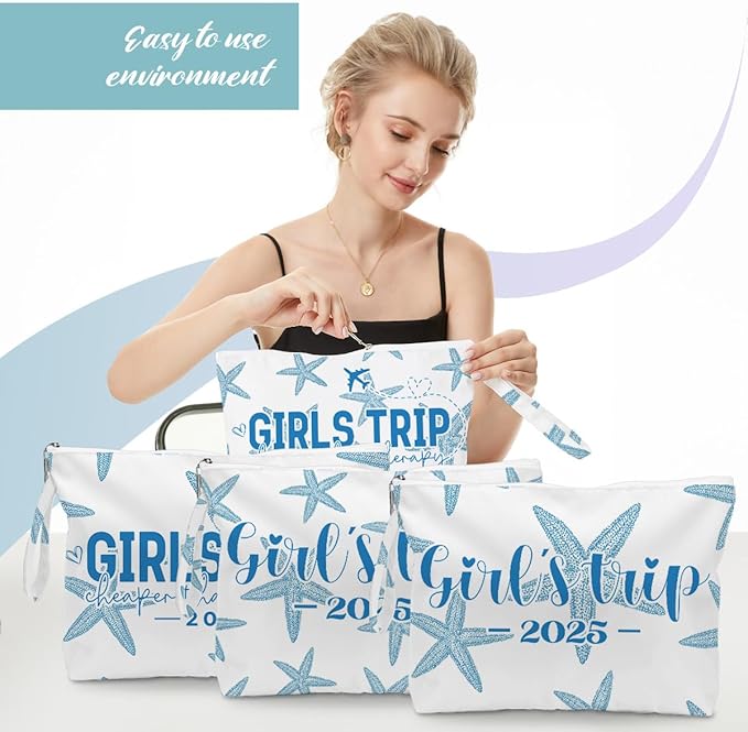 Fokongna 4PCS Girls Trip Gifts Favors Starfish Wet Bag Wet Dry Bag Beach Bag for Swimsuit Toiletry Bag Travel Essentials For Women, Beach Travel Gym Wet Dry Bag for Swimsuit Dirty Diaper Bag