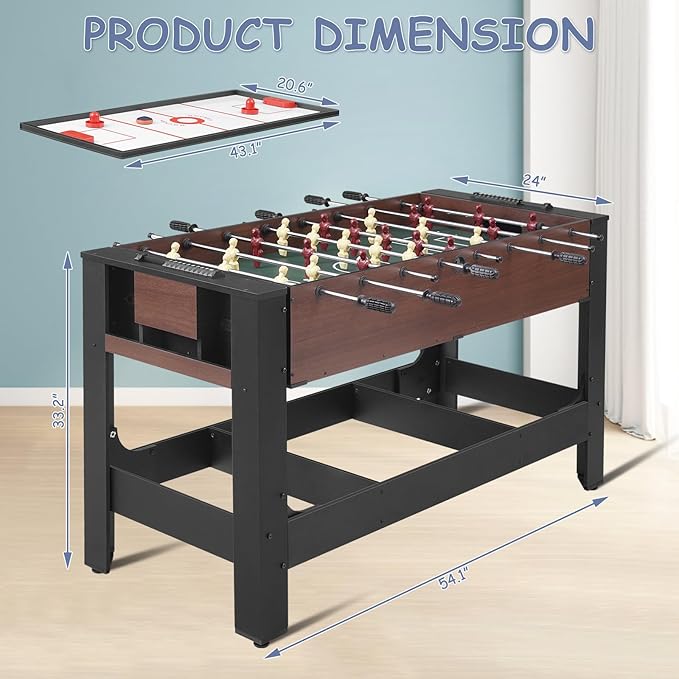 54” 4-in-1 Swivel Multi-Game Table - Combo Game Table Set for Kids, Adults - Indoor and Outdoor Arcade Sports Table - Air Hockey, Billiards, Foosball, Ping Pong for Home, Game Room