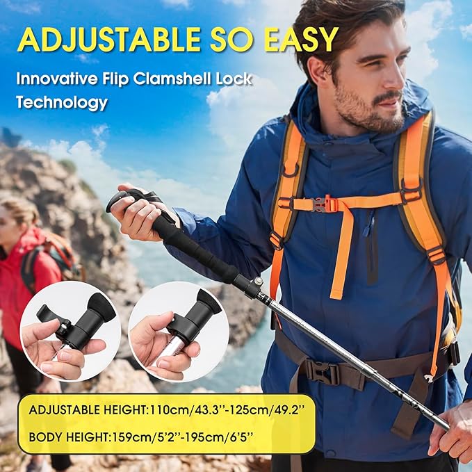 Collapsible Aluminum Single Trekking Pole(1pc) - Lightweight Hiking Stick for Women, Men & Seniors, Adjustable Walking Sticks for Hiking, Camping & Outdoor Activities