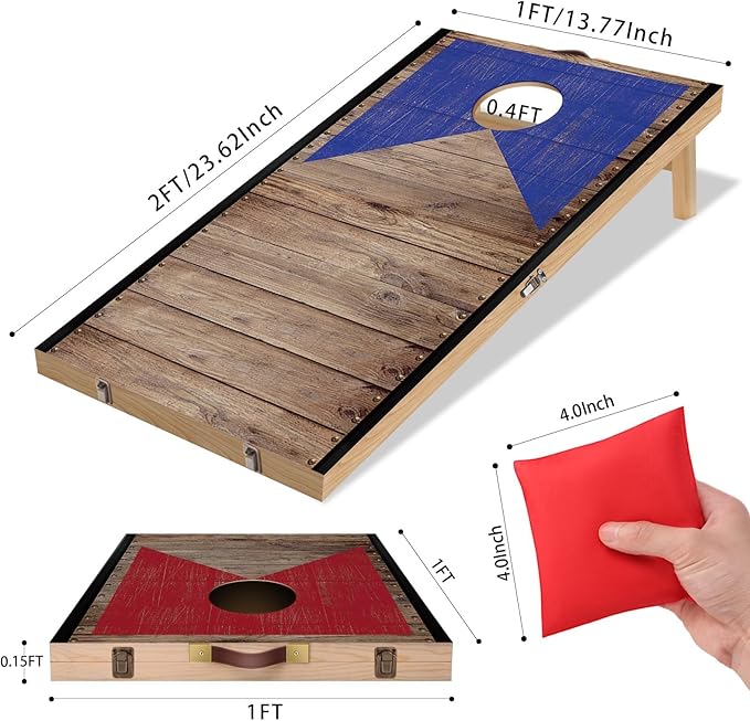 Portable 2 ft x 1 ft Cornhole Board Set with 6 Bean Bags Foldable Corn Hole Games for Adults and Kids Indoor or Outdoor Corn Hole Toss Games Backyard Tarvel(Light Wood)