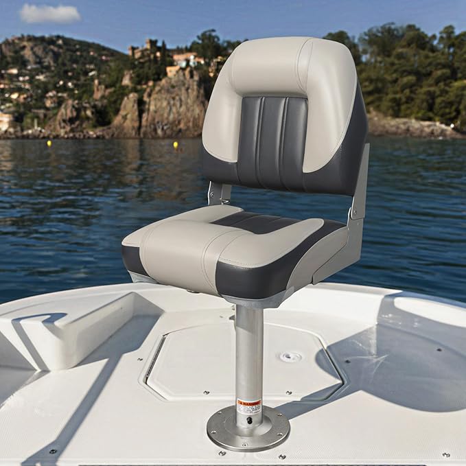 Elite Folding Boat Seat Low Back Boat Chair Fold-Down Fishing Boat Seats 2 Pack, Charcoal/Light Gray