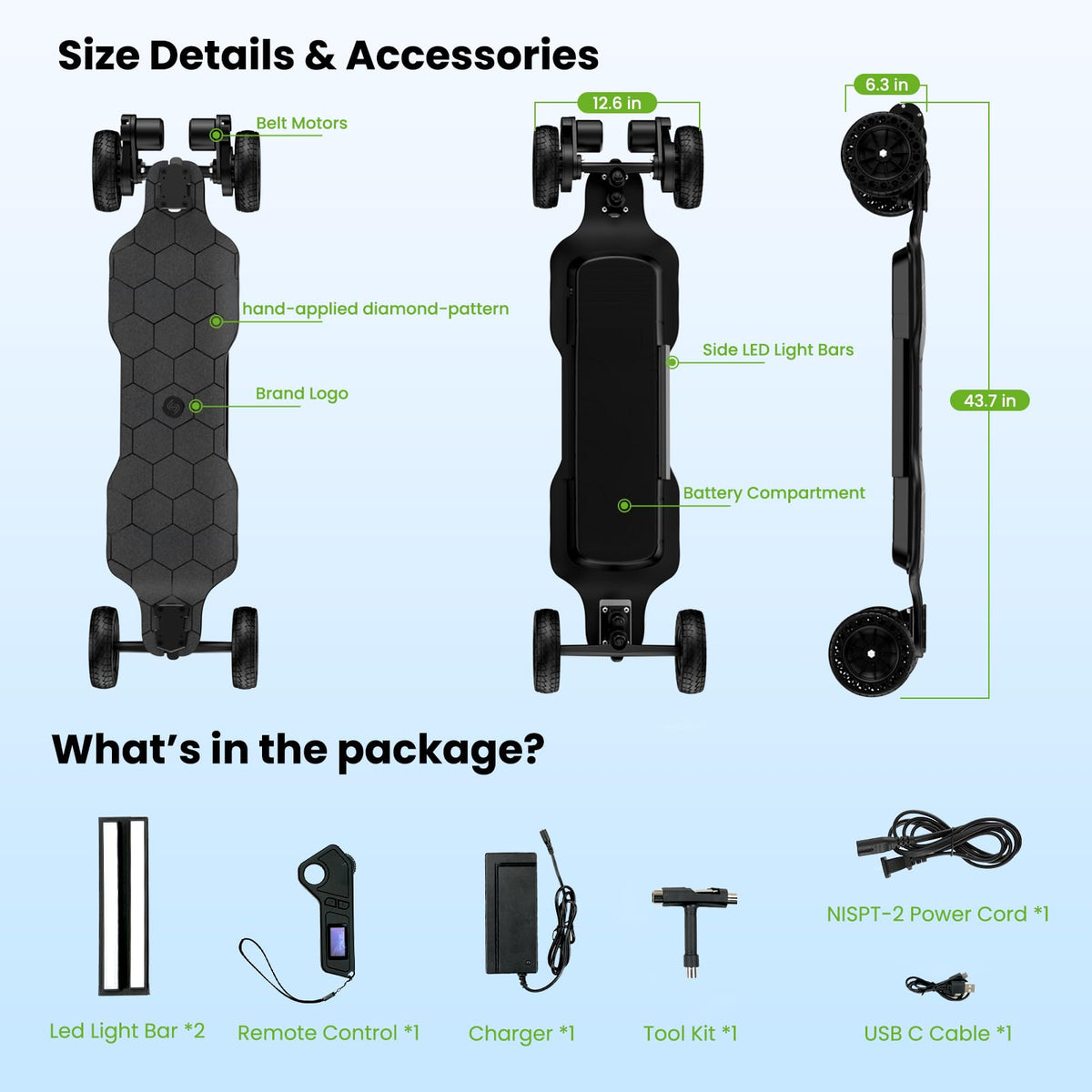 isinwheel V10 Off-Road Electric Skateboard, 3000W 32MPH for Adults