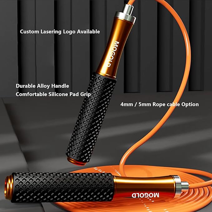 5mm PVC Jump Rope For Men Women Kids - Dual Ball Bearing -Metal Handle Core Covered Rubber Grip- Adjustable 10ft long Skipping Rope - Good For Workout Fitness Weight loss
