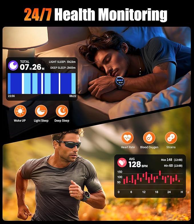 Smart Watches for Men with 900mAh(60+Standby),1.73" AMOLED Reloj Inteligente para Hombre with Bluetooth Call,110+ Sports Mode Fitness Tracker/Heart Rate Sleep Health Monitor/Android iOS Smart watch