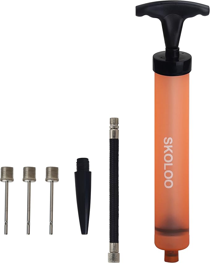 SKOLOO 10" Portable Hand Air Ball Pump Inflator Kit with Needle, Nozzle, Extension Hose for Soccer Basketball Football Volleyball Water Polo Rugby Exercise Sports Ball Balloon Swim Inflatables