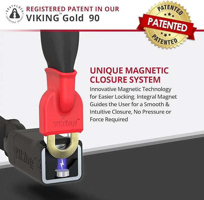 Seatylock Viking Bike Chain Lock with Key - Magnetic Patented Sold Secure Gold Rated - Heavy Duty Anti Theft - Smart Ultra Security Bicycle Lock (35.4 Inch)